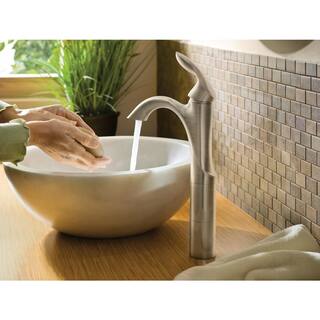 MOEN Eva Single-Handle Single Hole High-Arc Bathroom Faucet in Brushed Nickel 6400BN