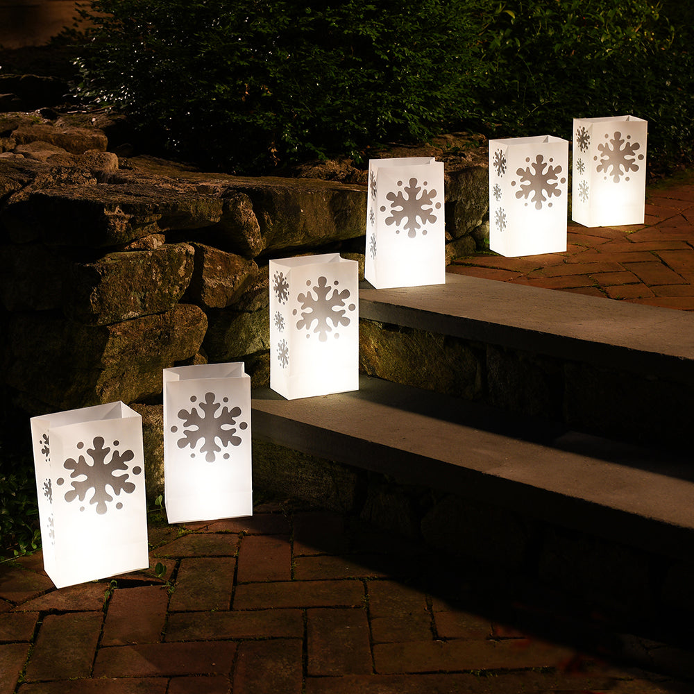 Battery Powered LED Luminaria Kit - Gold Window 12 Count (Snowflake)