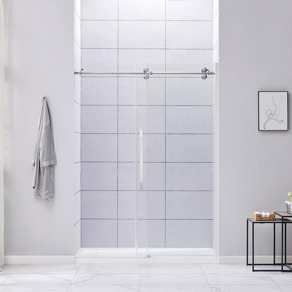 Glacier Bay Derby 60 in. W x 78.74 in. H Frameless Sliding Shower Door in Chrome Derby