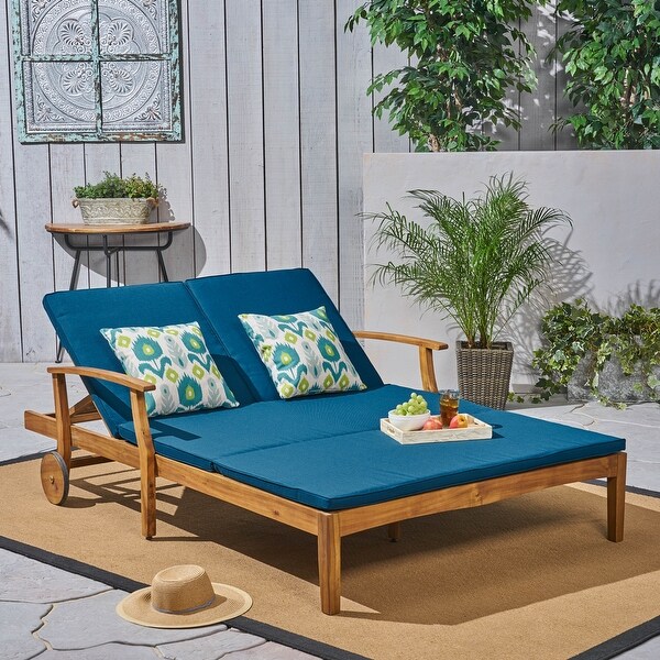 Perla Acacia Wood Double Chaise Lounge by Christopher Knight Home