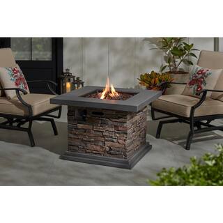 Home Decorators Collection 34 in. x 24 in. Envirostone Propane Gas Brown Fire Pit with Lava Rocks 52469