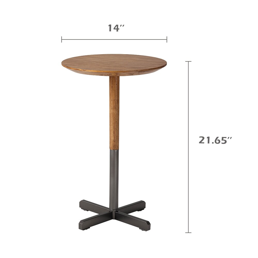 COZAYH Small Pedestal End Table  Modern Drink Table with Solid Fir Wood Table Top and Metal Base  light walnut   Dark Grey