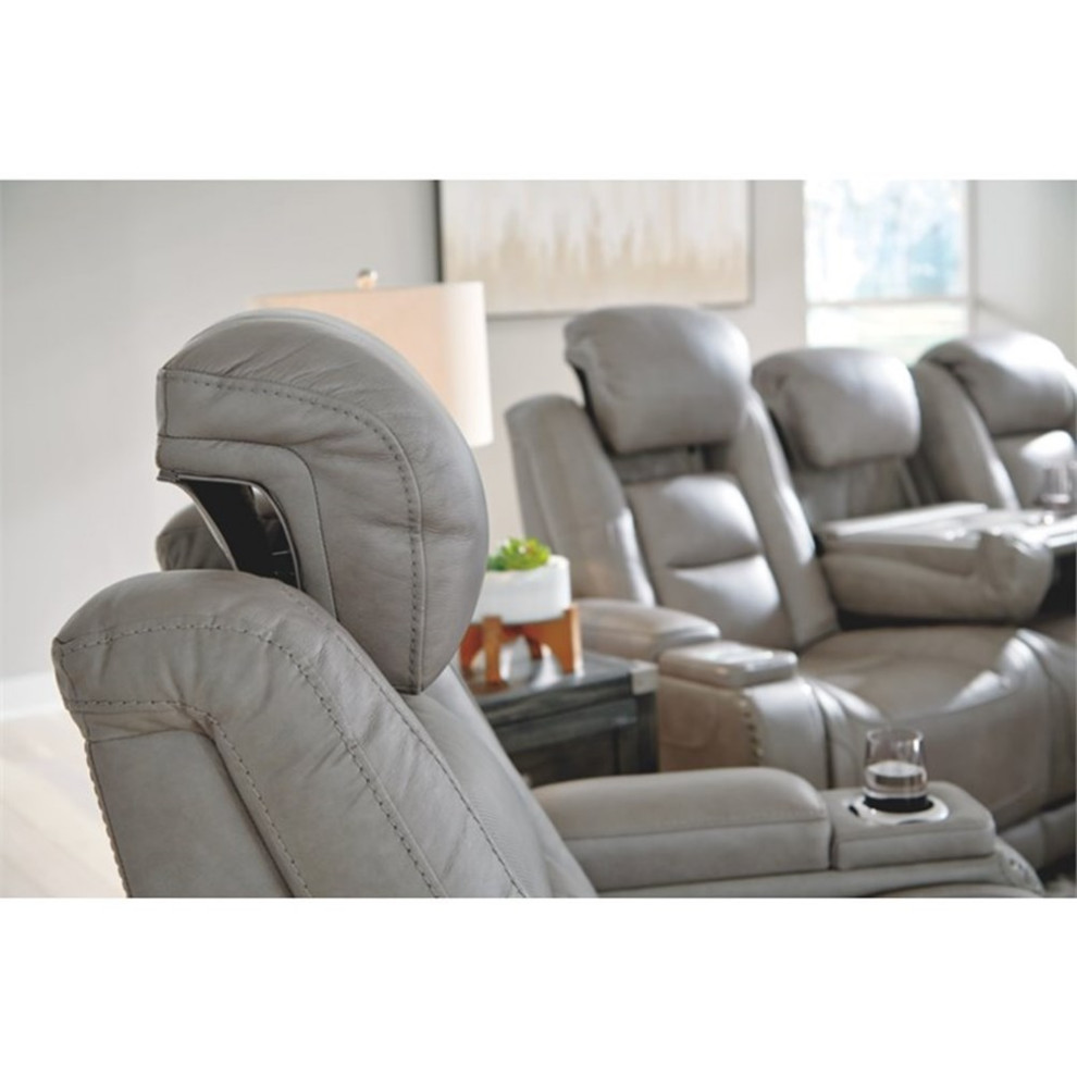 Bowery Hill Contemporary Leather Power Reclining Loveseat in Gray Finish   Contemporary   Loveseats   by Homesquare  Houzz