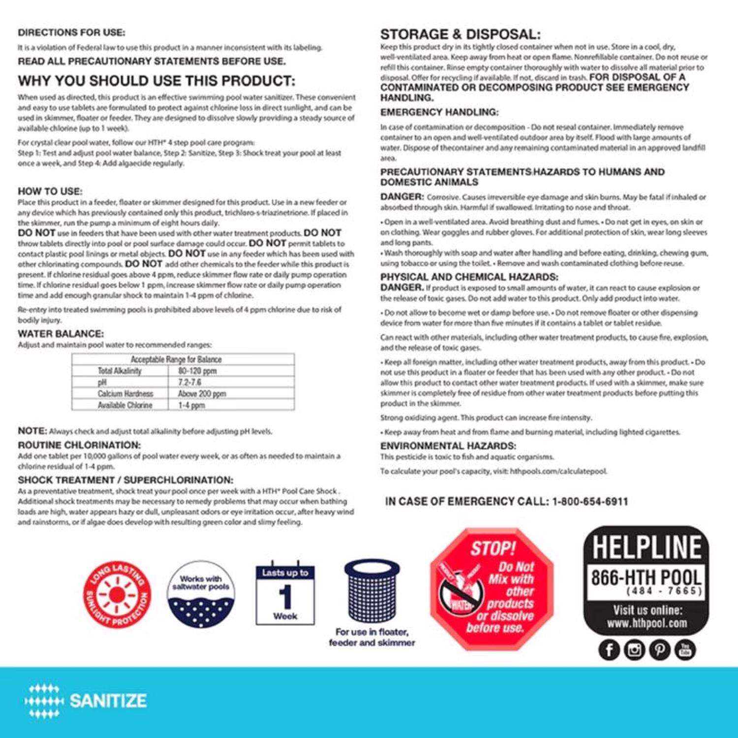 HTH Pool Care Tablet Chlorinating Chemicals 1.5 lb