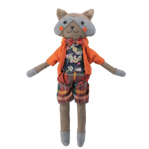 17 Brown and Orange Sitting Boy Herringbone Design Fox Plush