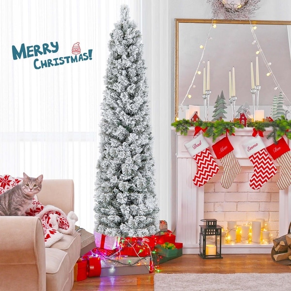 Costway 4.5 FT/6FT/7FT PreLit Slim Christmas Tree Flocked Decoration