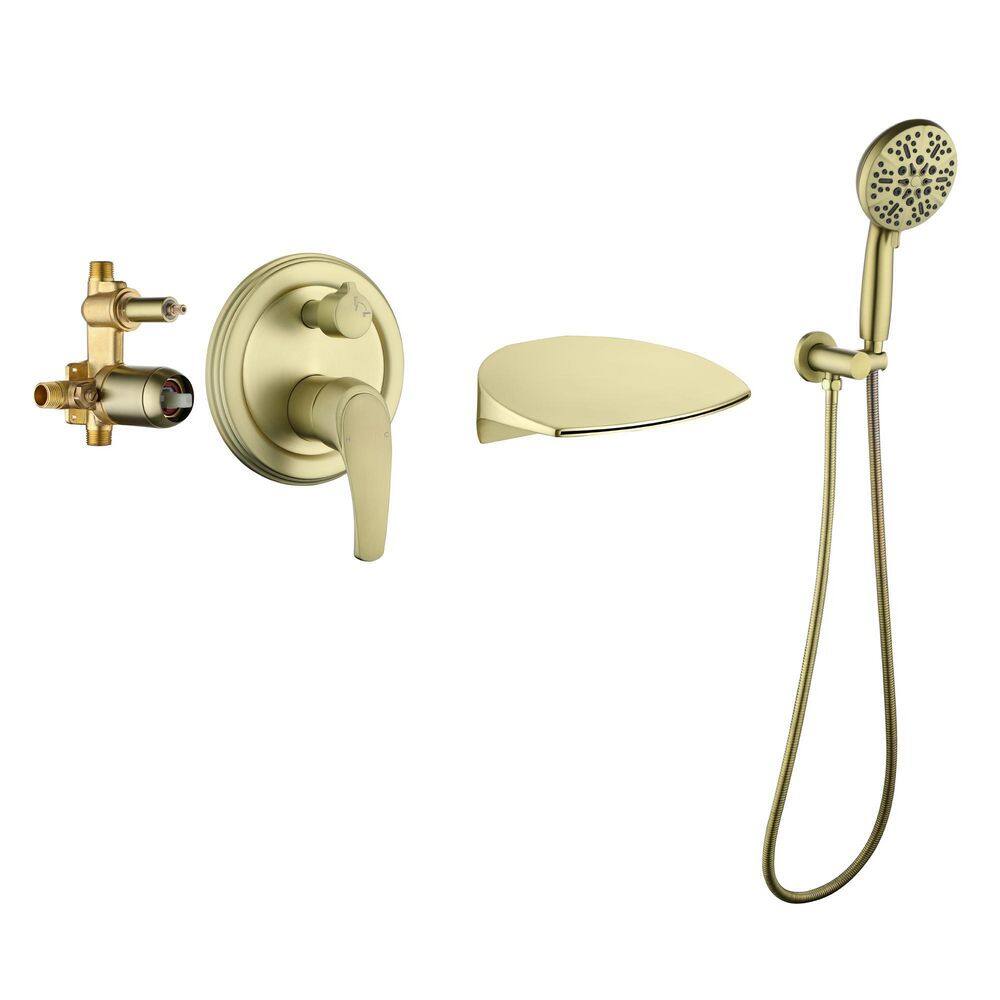 Boyel Living Wall Mount Single-Handle 7-Spray Tub and Shower Faucet with Handheld Shower Head in Brushed Gold (Valve Included) BL-88026BG