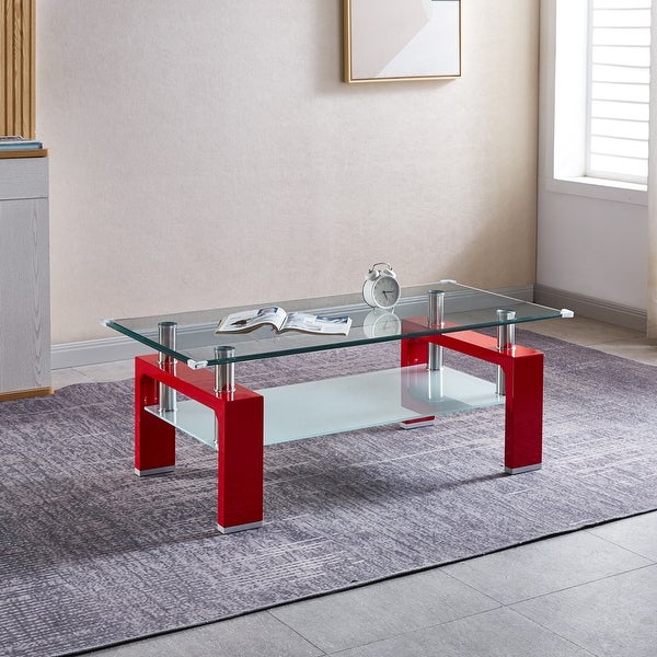 Tempered Glass Top Rectangular Double-Layer Coffee Table