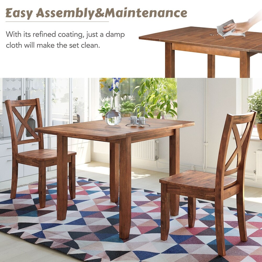 3 Piece Wood Drop Leaf Dining Table Set with 2 X Back Chairs