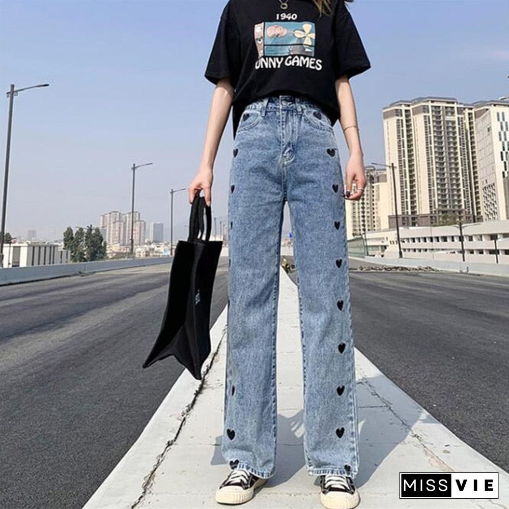 Woman Jeans High Waist Clothes Wide Leg Denim Clothing Blue Streetwear Vintage Quality Fashion Harajuku Straight Pants