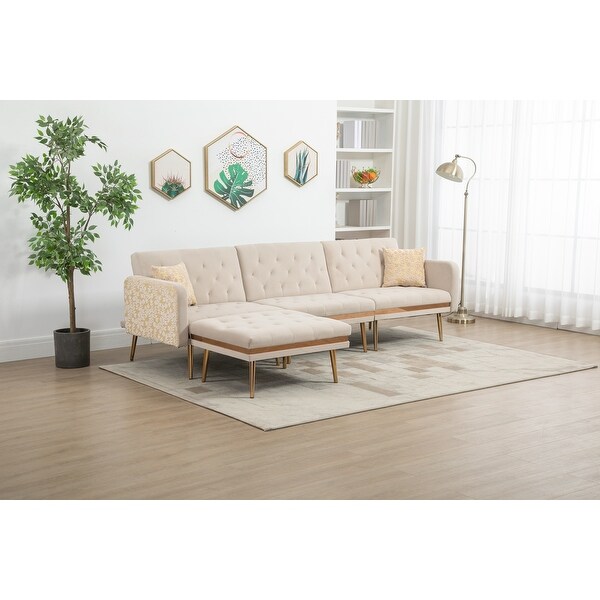 3-Seat Sectional Sofa Set Convertible Sleeper Sofa， Living Room Accent Sofa with Ottoman