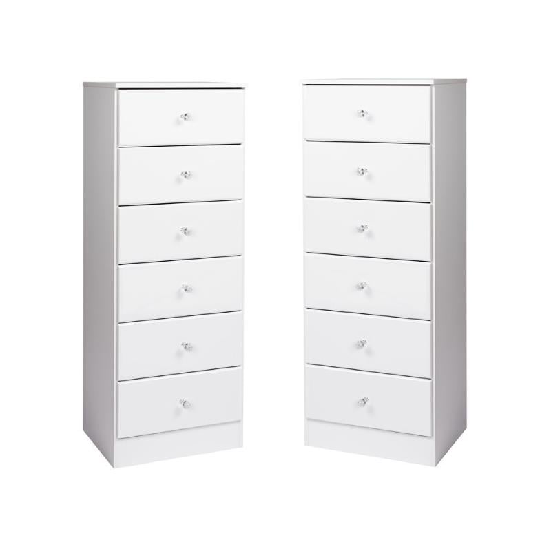 Home Square 6 Drawer Wood Tall Chest Set in White (Set of 2)