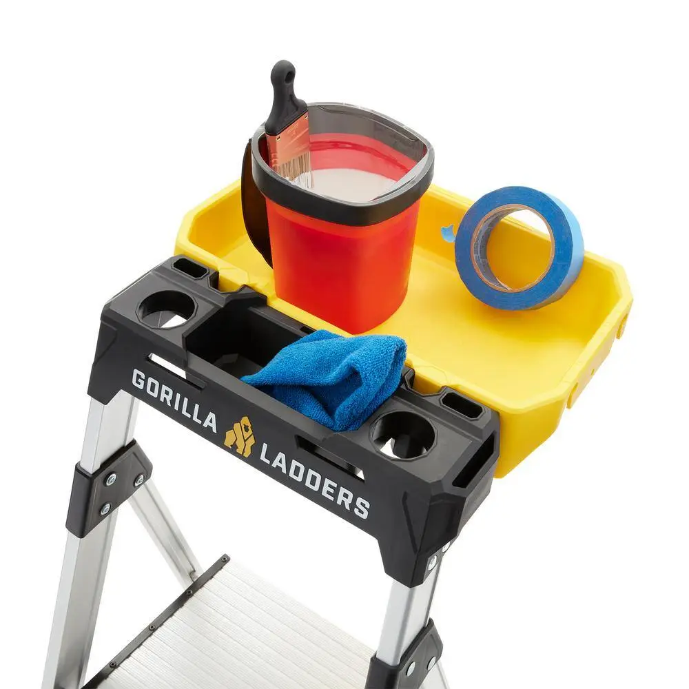 Gorilla Ladders 4 .5 ft. Aluminum Dual Platform Step Ladder with Project Bucket ( 9 ft. Reach ) 250 lbs. Capacity Type I Duty Rating