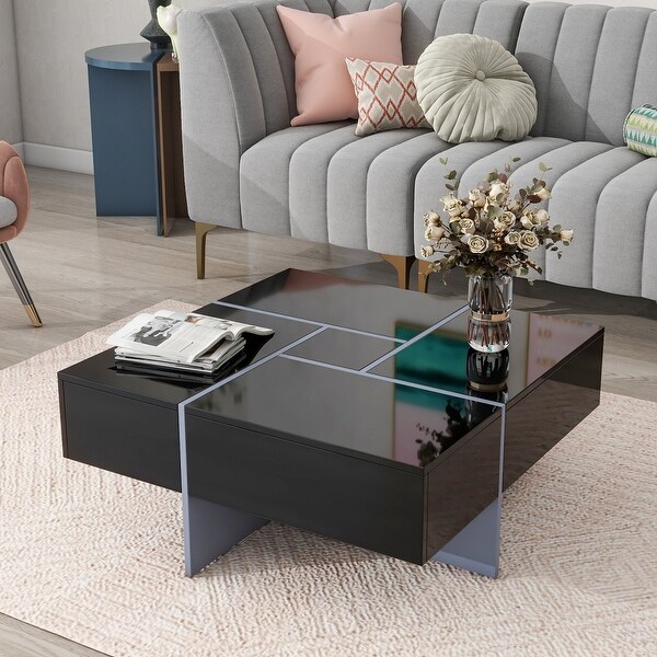 31.5 in. Square Cocktail Coffee Table Extendable Sliding Tabletop