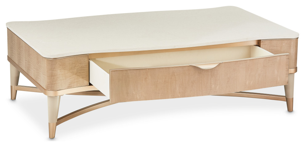 Malibu Crest Rectangular Wood  ampMarble Cocktail Table   Blush   Midcentury   Coffee Tables   by Michael Amini  Houzz