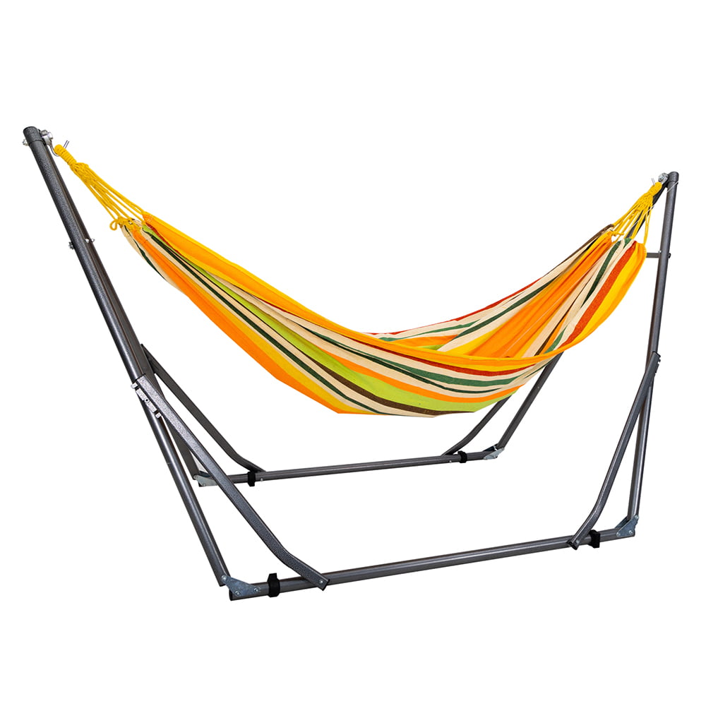 Hammock with Stand, Brazilian Style Hammock Bed with Steel Stand and Carrying Bag, Portable Hammock for Patio Balcony Deck Indoor Outdoor