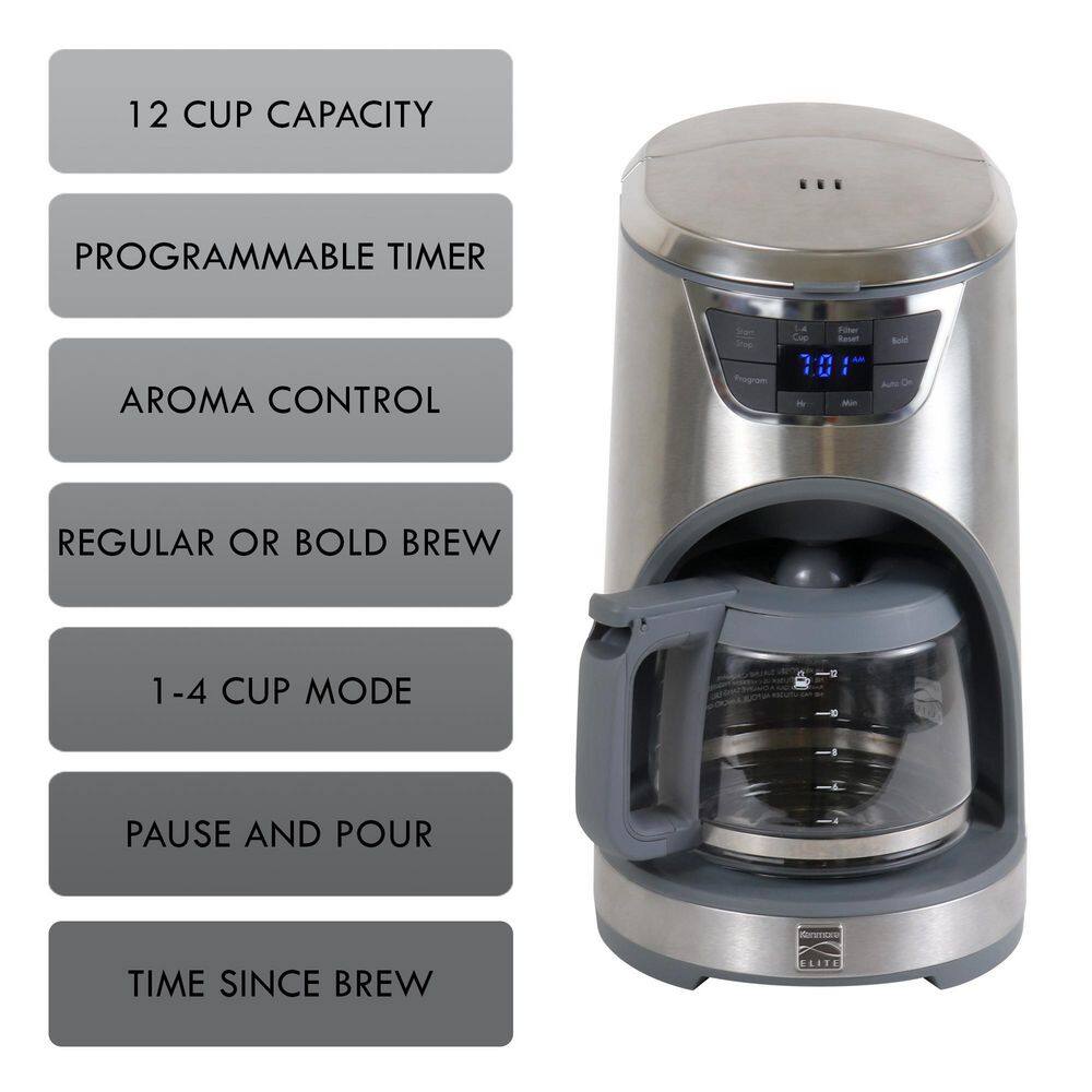 KENMORE Programmable 12- Cup Stainless Steel Drip Coffee Maker Aroma Control Reusable Filter KKECM12SS