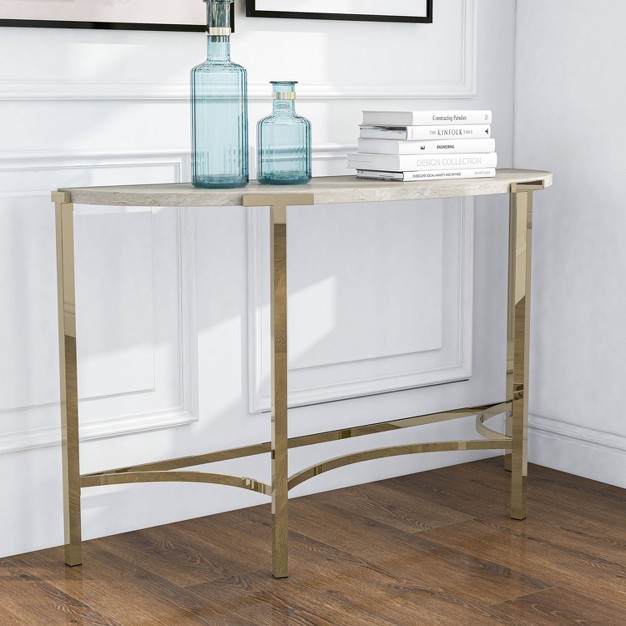 Grand Canal Modern Semi Circle Sofa Table Champagne Mibasics