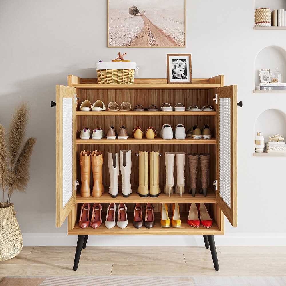 Shoes Cabinet Storage with Door  Rattan Shoe for Entryway