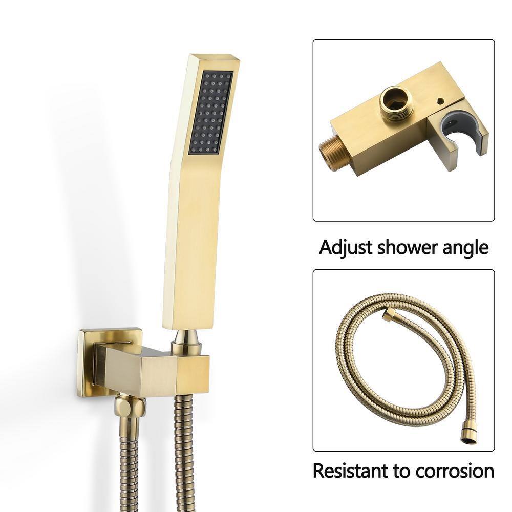 GIVING TREE 2-Spray Patterns with 2.0 GPM 12 in. Wall Mount Dual Shower Head Hand Shower Faucet in Brushed Gold (Valve Included) XLHDDTSH0007