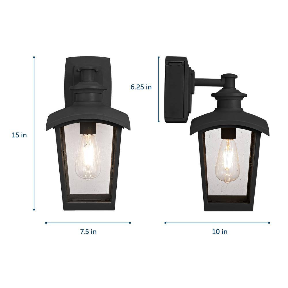 Home Luminaire 1-Light Black Outdoor Wall Coach Light Sconce with Seeded Glass and Built-In GFCI Outlets 31703