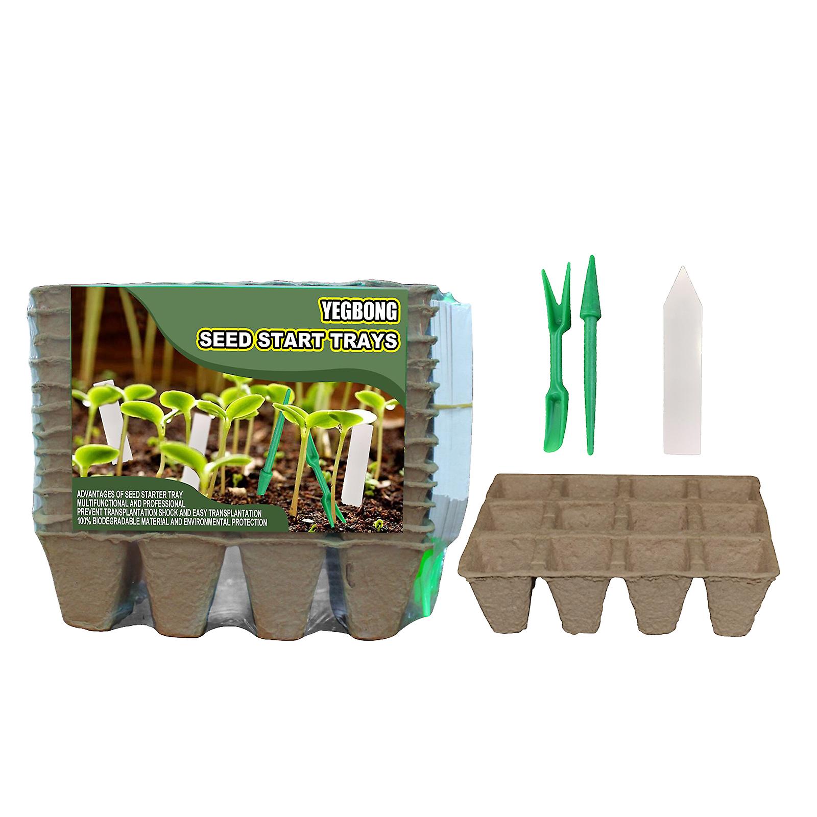 Yegbong 12pcs Seed Starter Trays Kit 12 Cells Biodegradable Pots For Planting Seeds Organic Plant Starter Kit With Plant Labels Transplanting Tools  1