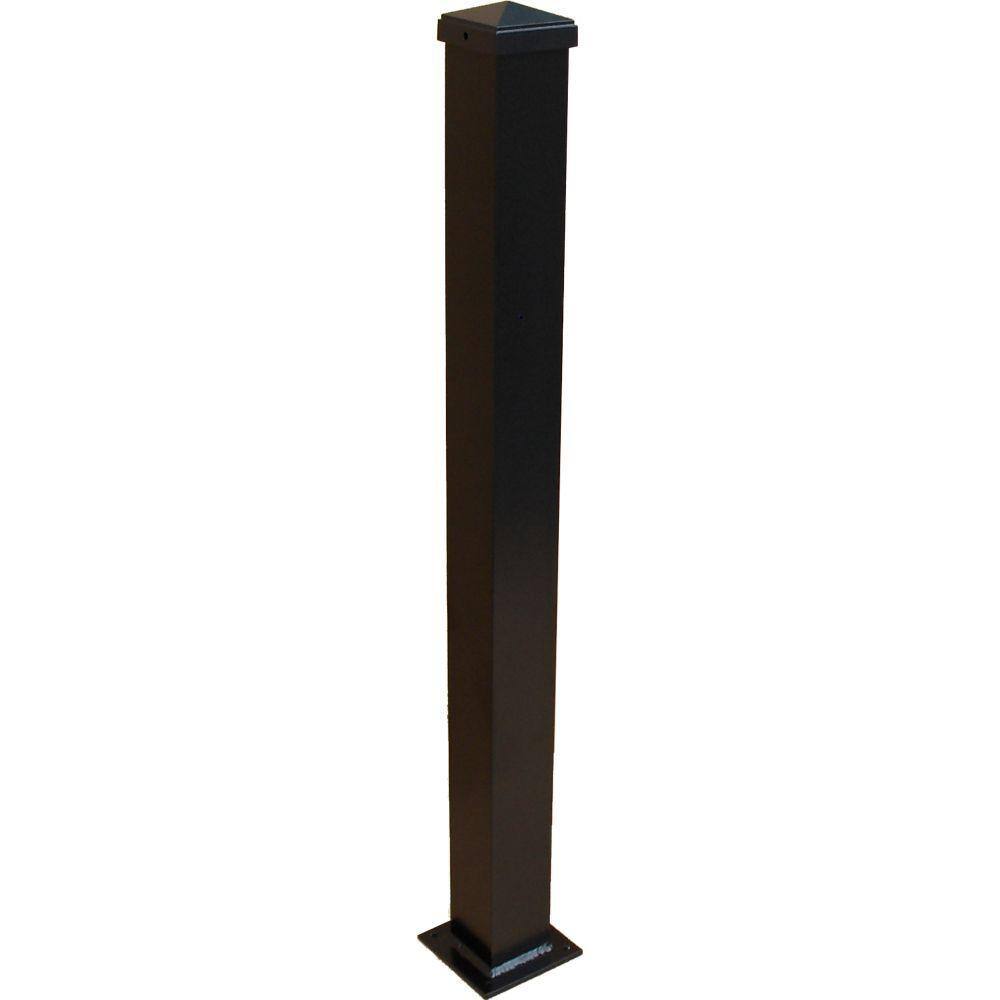 EZ Handrail 3 in. x 3 in. x 38 in. Textured Black Aluminum Post with Welded Base EZPRHB-W