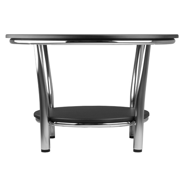 Maya Round Coffee Table Black Top Metal Legs Black Metal Winsome