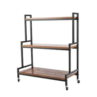 YIYIBYUS 37 in. x 31.1 in. x 13.8 in. Brown Metal Plant Stand with Wheels Indoor Outdoor Ladder Plant Flower Shelf Rack YLJHFWX8WDZJ8