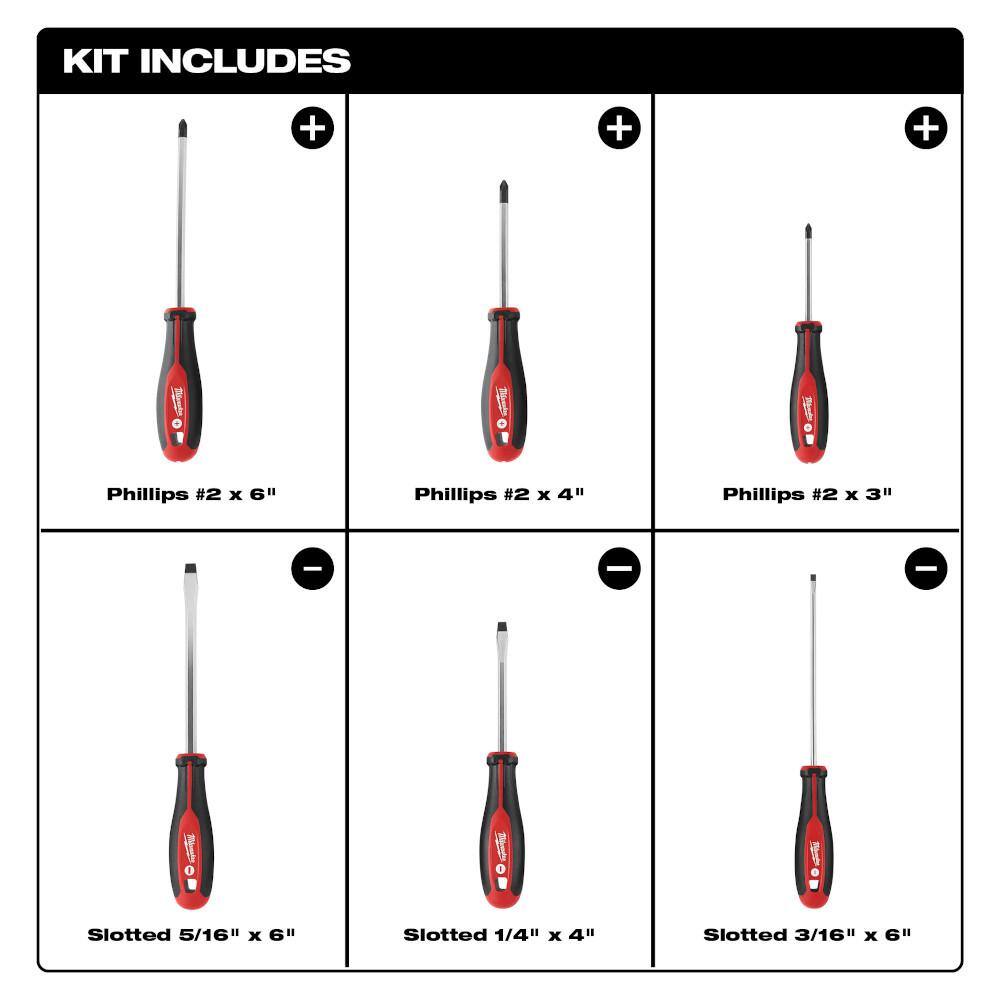 MW PhillipsSlotted Hex Drive Screwdriver Set with Tri-Lobe Handle (6-Piece) 48-22-2706