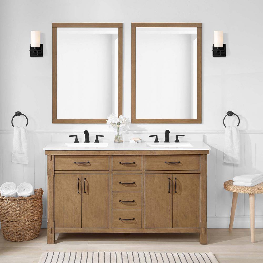 Home Decorators Collection Bellington 60 in. W x 22 in. D x 34.5 in. H Bath Vanity in Almond Toffee with White Engineered Stone Top Bellington 60