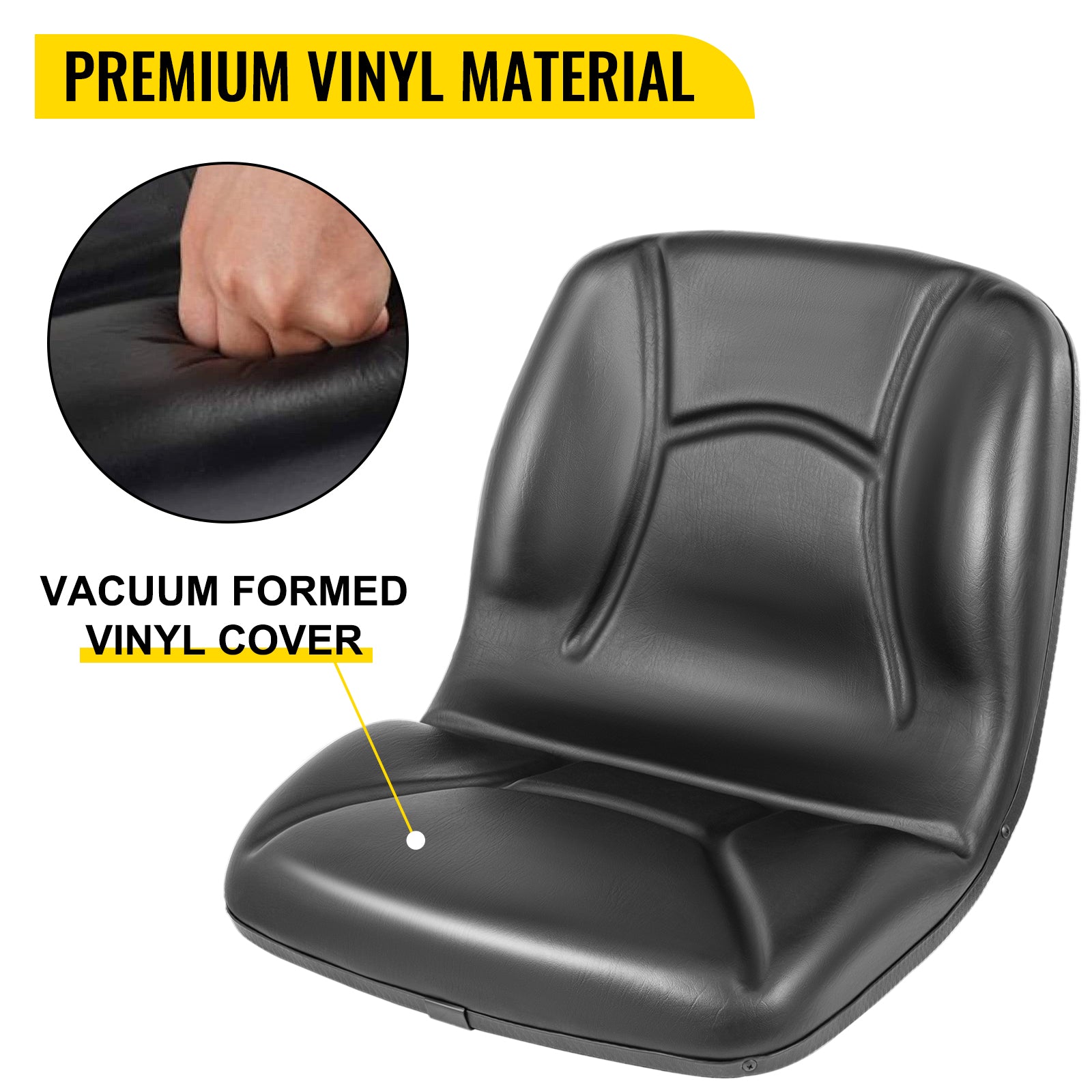 VEVOR Universal Kubota Seat Replacement， Compact High Back Tractor Seat， Black Vinyl Forklift Seat， 17.8