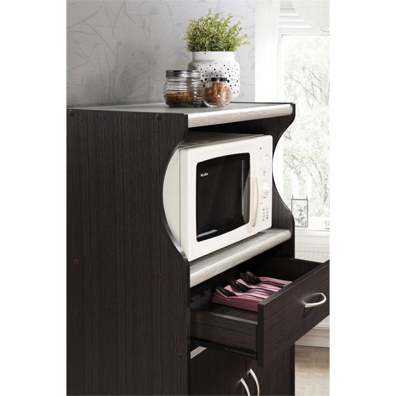 Hodedah Microwave Kitchen Cart in Chocolate Gray