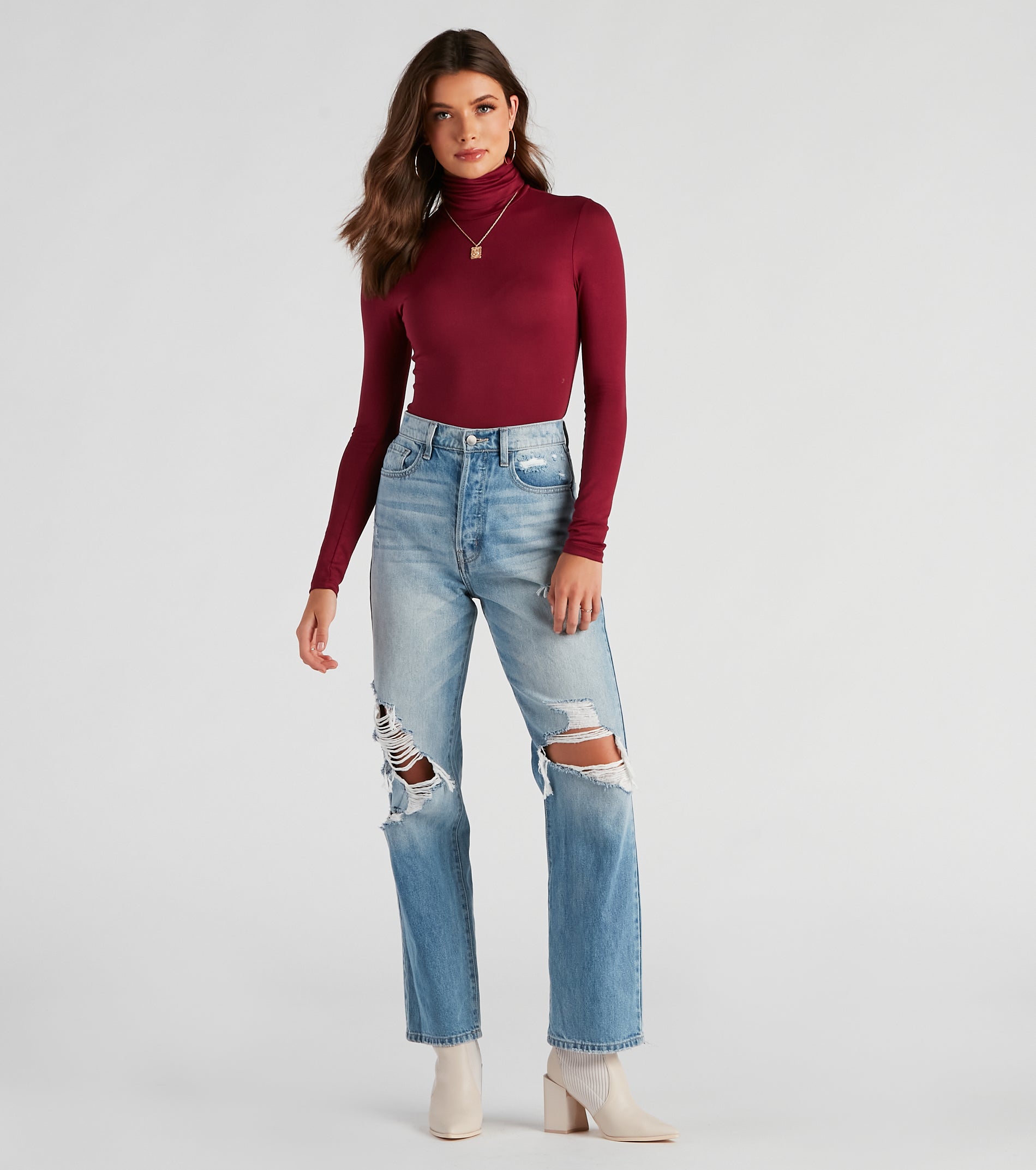 Basic Long Sleeve Crepe Turtleneck Bodysuit