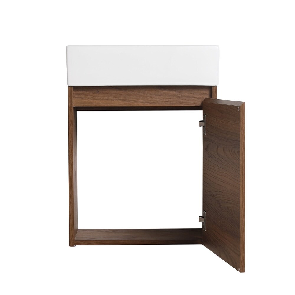 18 in. Plywood Wall Mounted Bathroom Vanity Set in Brown Ebony with Integrated Ceramic Sink