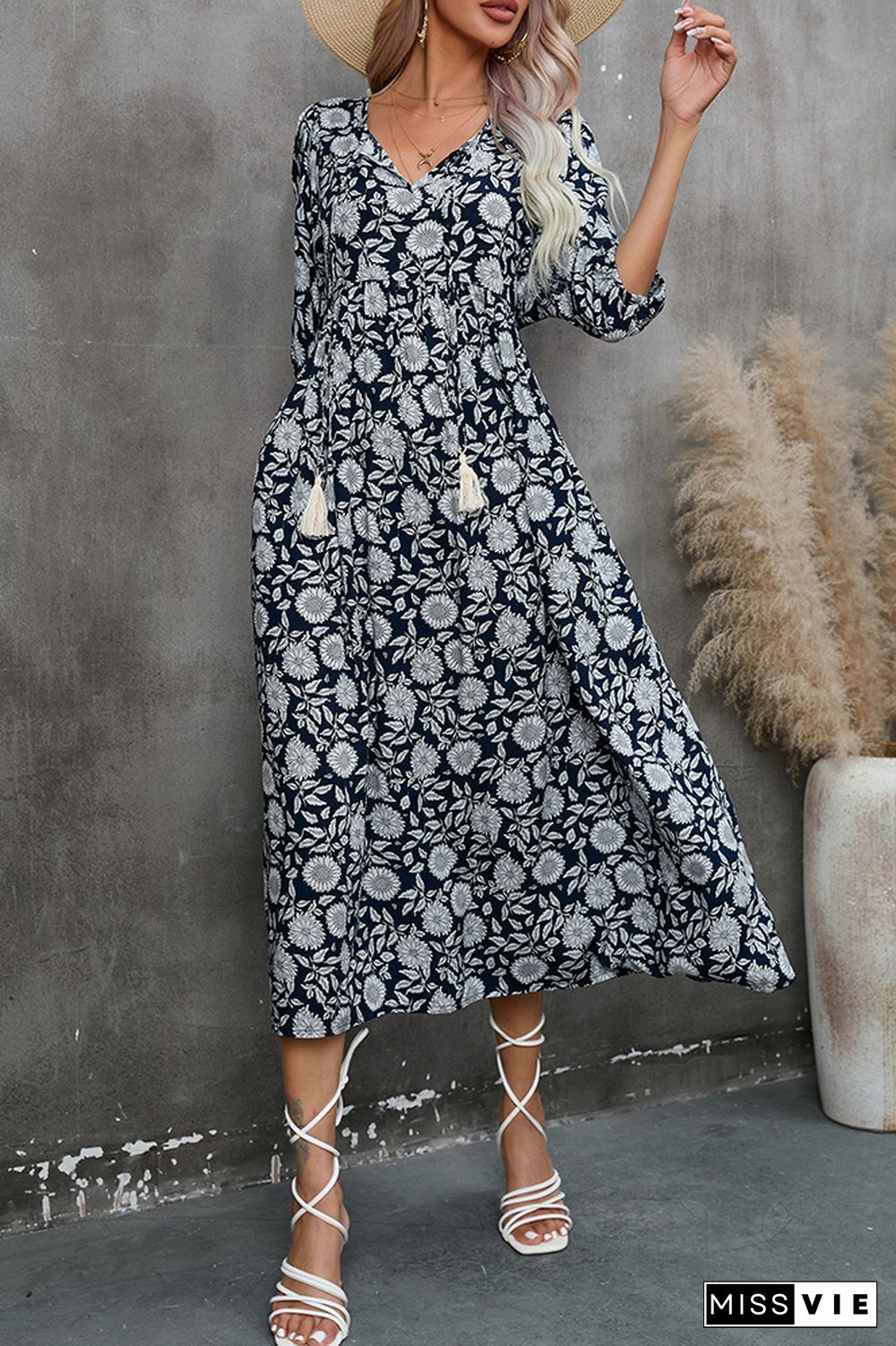 Boho V Neck FLoral Maxi Dress