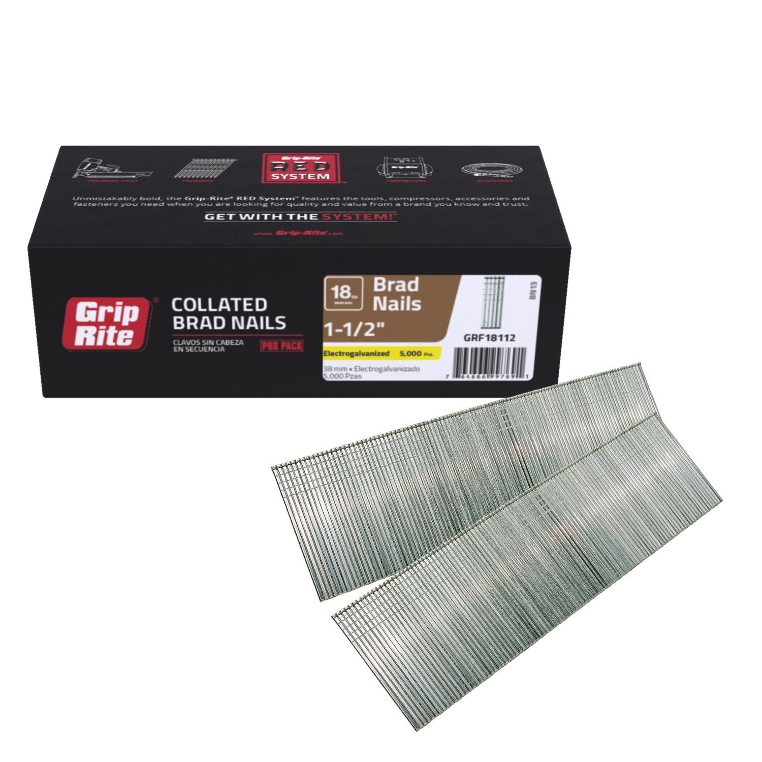 Grip-Rite 1-1/2 in. 18 Ga. Straight Strip Electro Galvanized Finish Nails 5000 pk