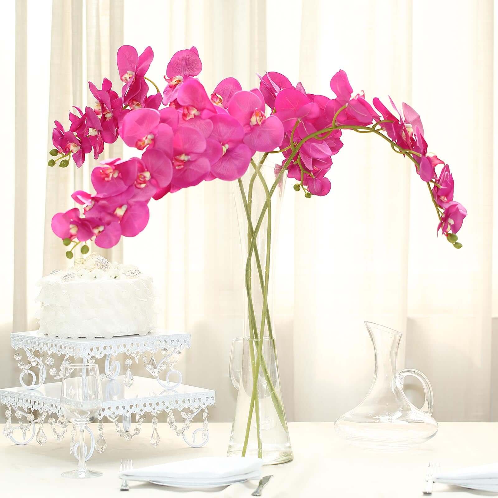 2 Stems Fuchsia Artificial Silk Orchid Flower Bouquets 40