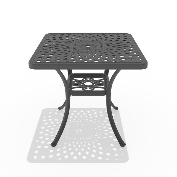 L30.71*W30.71inch Cast Aluminum Patio Dining Table with Black Frame and Umbrella Hole