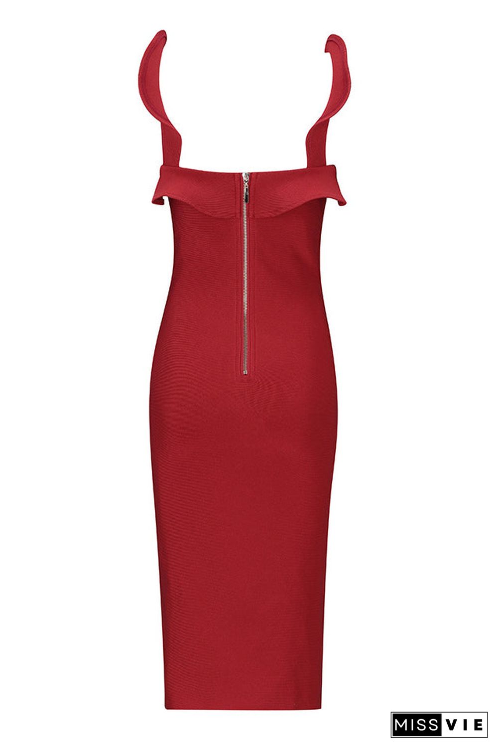 Red Flounce Sleeveless Slit Bodycon Dress