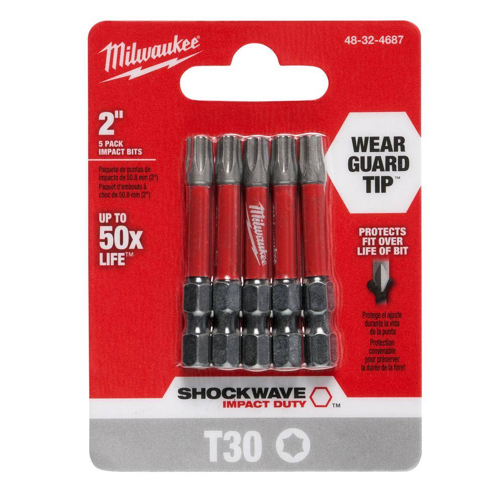 MW SHOCKWAVE Impact Duty 2 in. T30 Torx Alloy Steel Screw Driver Bit (5-Pack) 48-32-4687