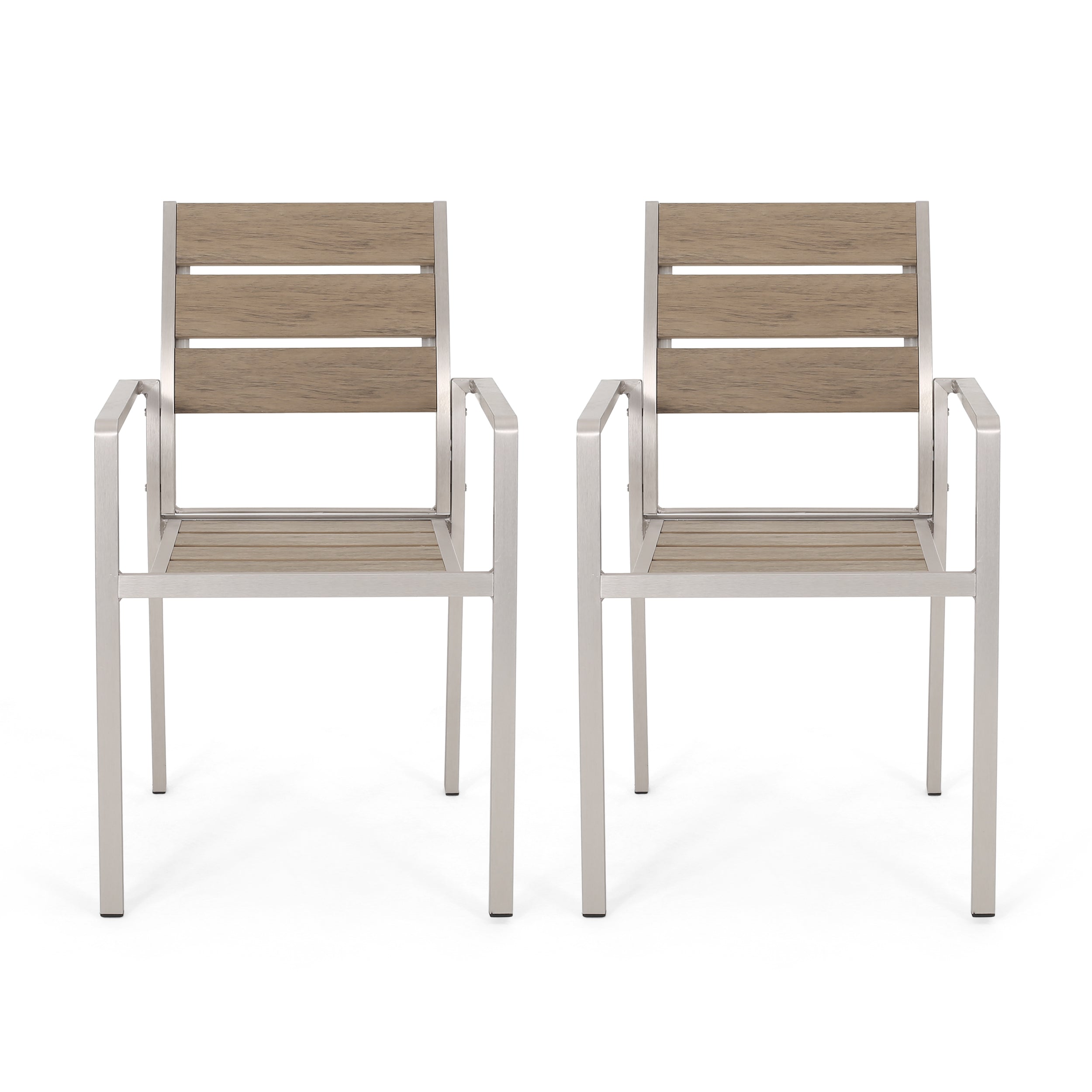 Cherie Outdoor Modern Aluminum Dining Chair with Faux Wood Seat (Set of 2)