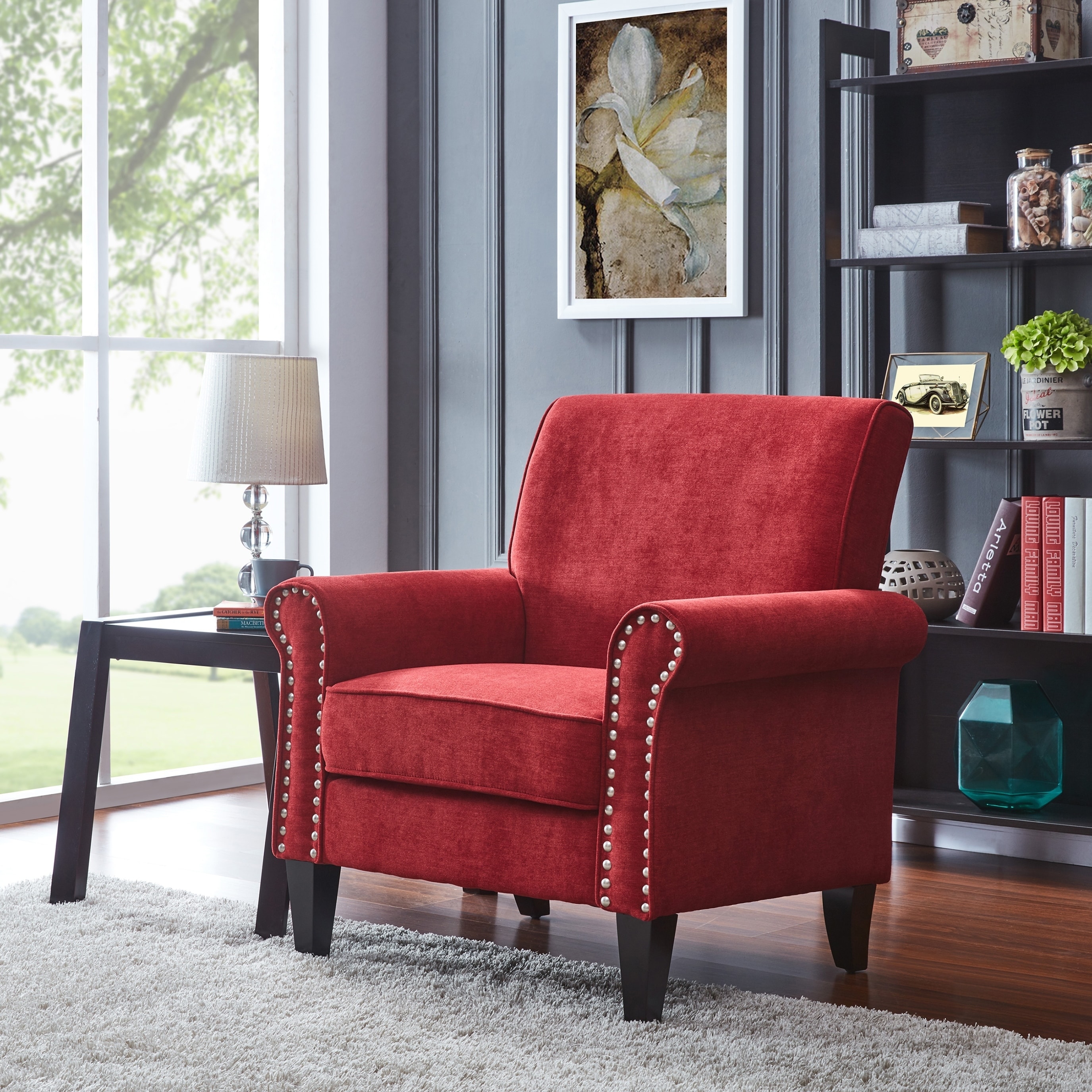 Copper Grove Herve Brick Red Velvet Traditional Arm Chair