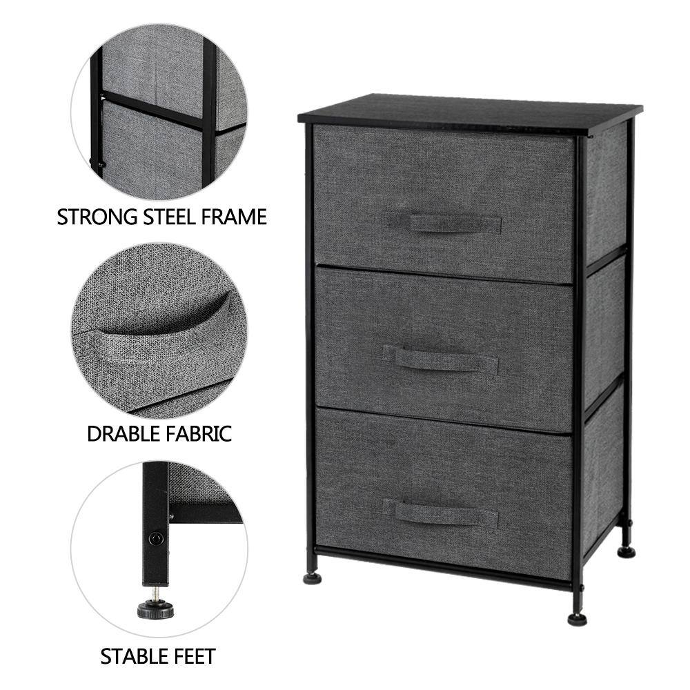 Karl home 12 in W. x 28.74 in. H Gray 3-Drawer Fabric Storage Chest with Gray Drawers 302992574447