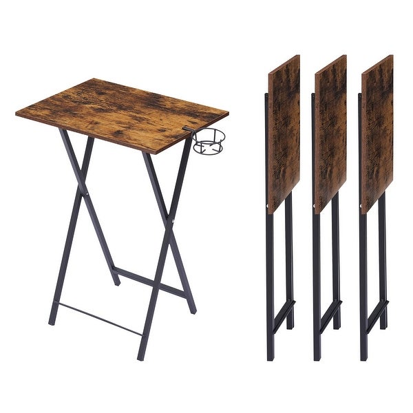 TV Tray Set of 4， Folding Snack Table with Cup Holder