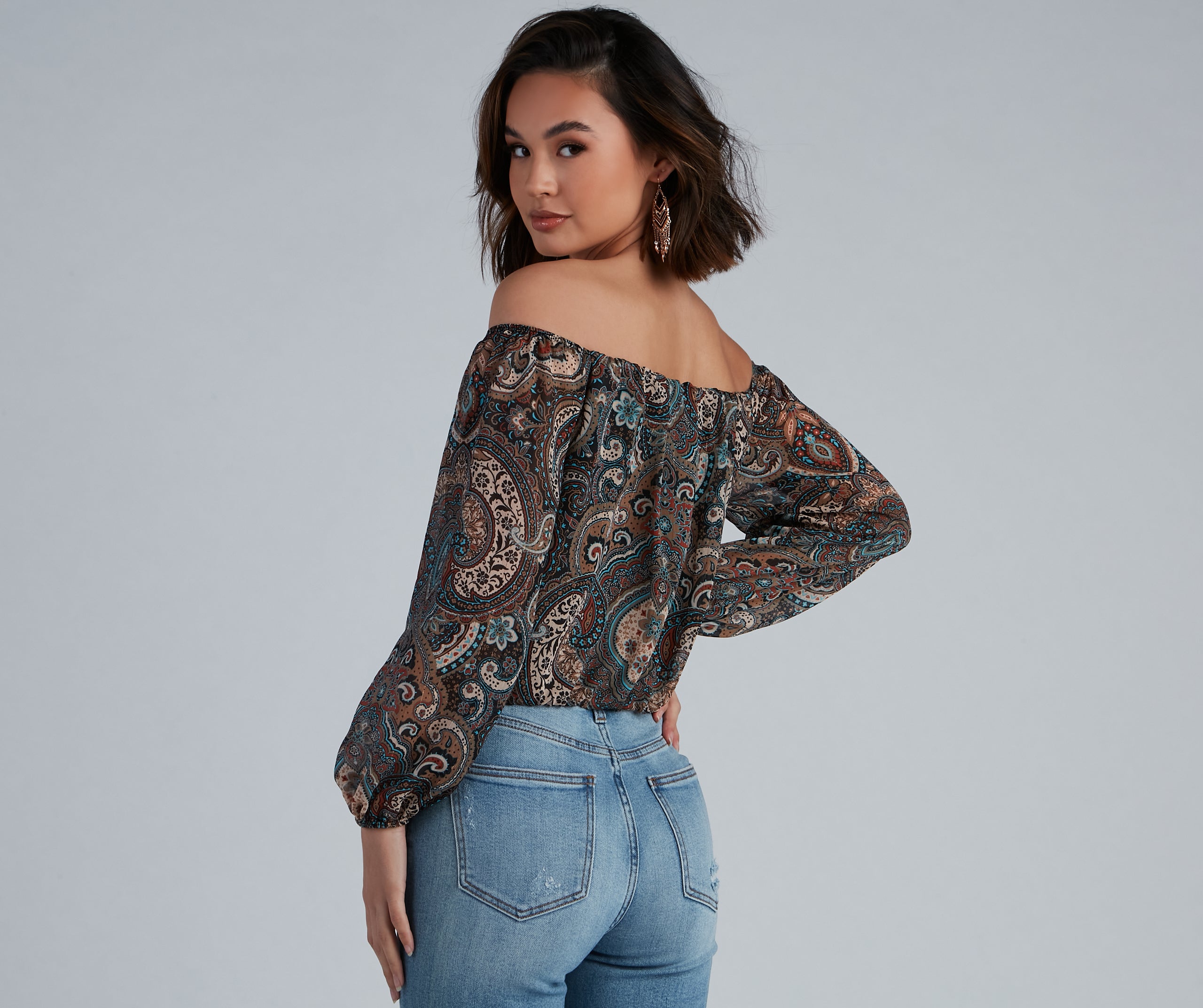 Cute In Paisley Off-The-Shoulder Blouse