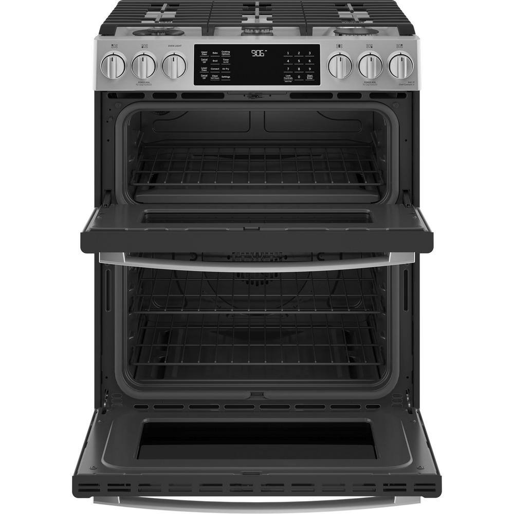 GE Profile 30 in. 6.7 cu. ft. Smart Slide-In Double Oven Gas Range in Fingerprint Resistant Stainless with True Convection PGS960YPFS