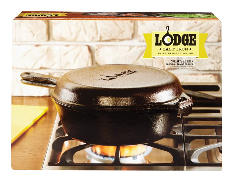 Lodge LCC3 Cast Iron Combo Cooker， Pre-Seasoned， 3.2-Quart