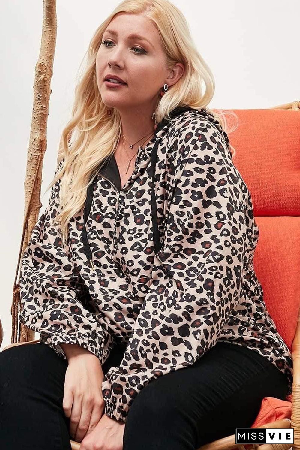 Plus Size Active Leopard Print Hoodie