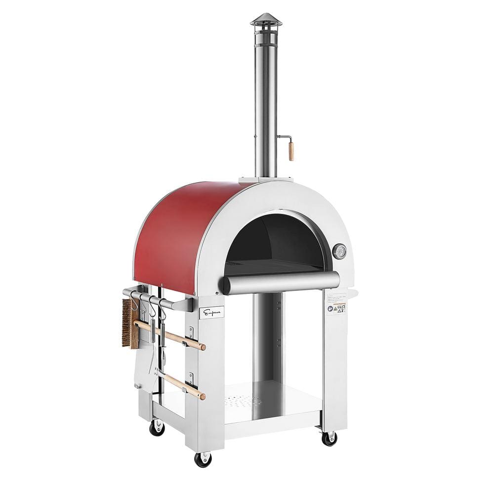 Empava 38.6 in. Wood Burning Red Painted Outdoor Pizza Oven in Stainless Steel EMPV-PG06